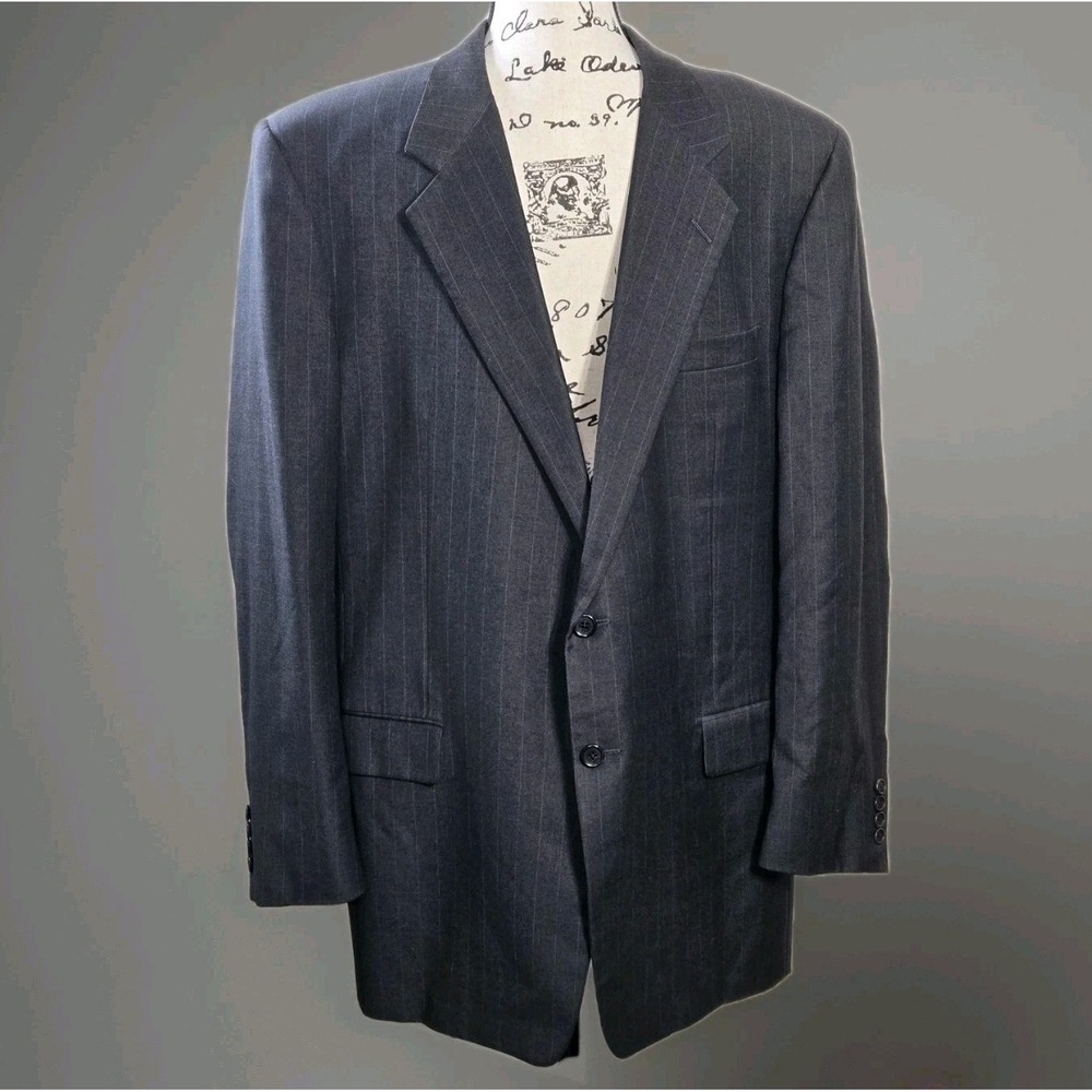 Hickey Freeman Loro Piana‎ Classic 110 Wool Suit Size 46 L Gray  Striped R Read